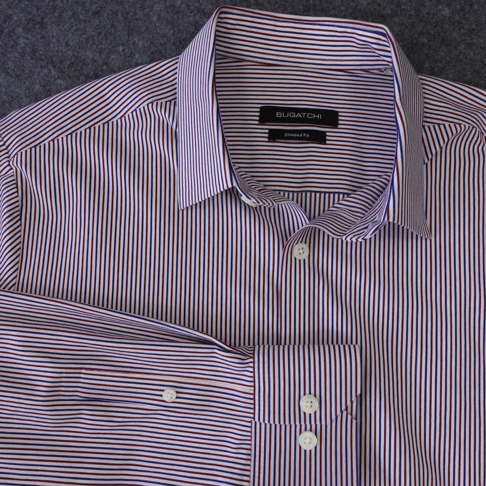 Bugatchi Mens Shaped Fit Striped Button Down Shirt Bordeaux Blue S NBF955K81F